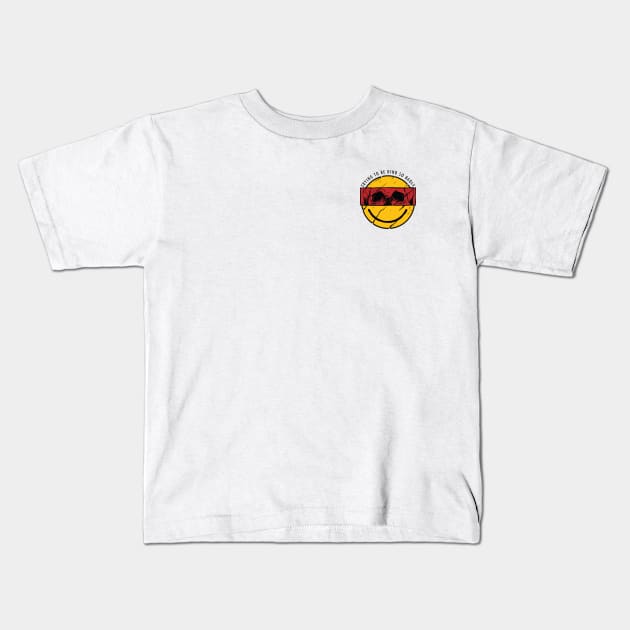 Be Kind Funny Yellow Smiley Vintage Face with Skull On the side light color shirt Kids T-Shirt by A Comic Wizard